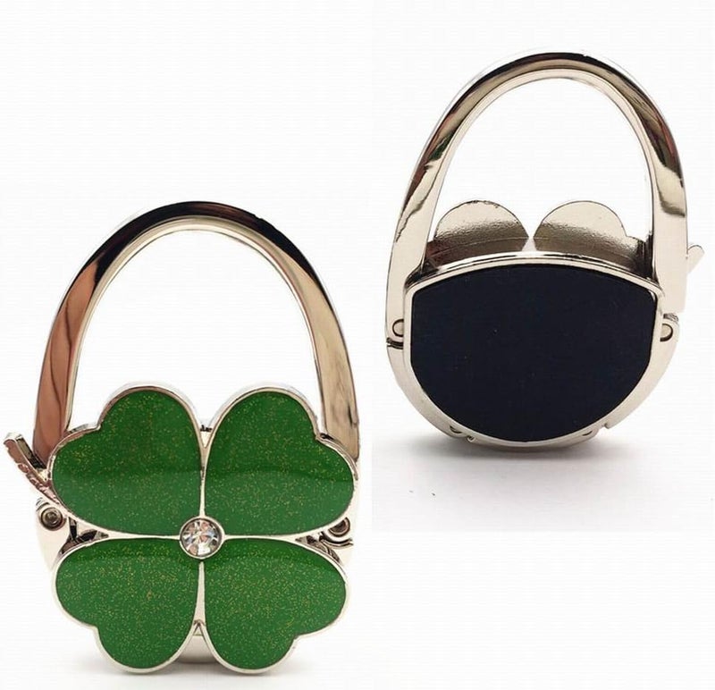 ROFLYER Four Leaf Clover Design Foldable Handbag Hanger Folding Purse Table Hook Holder, with Velvet Pouch(Green) - Image 2